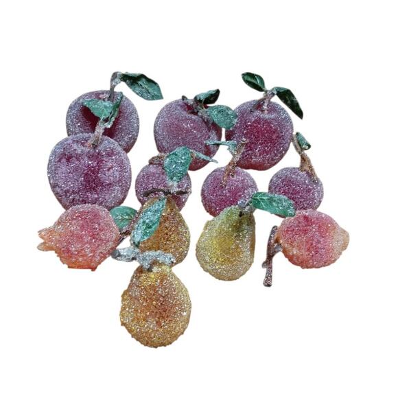 Vintage Sugared Frosted Beaded Fruit Christmas Holiday String Light Covers 12 - Picture 1 of 3